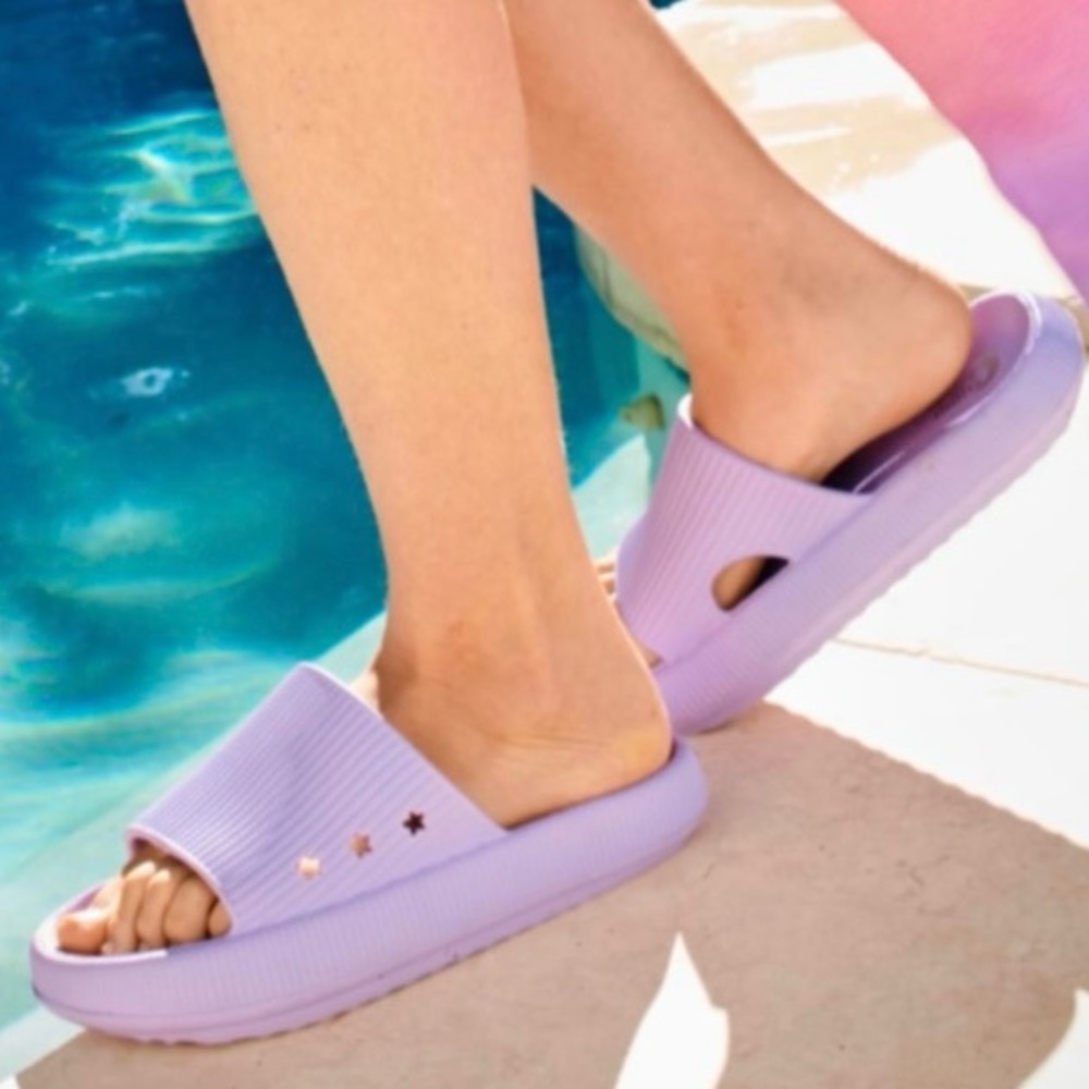 Girls Bundle - SUGAR & JADE Slides w/Star Cut-outs in Seafoam Green & Purple, 5